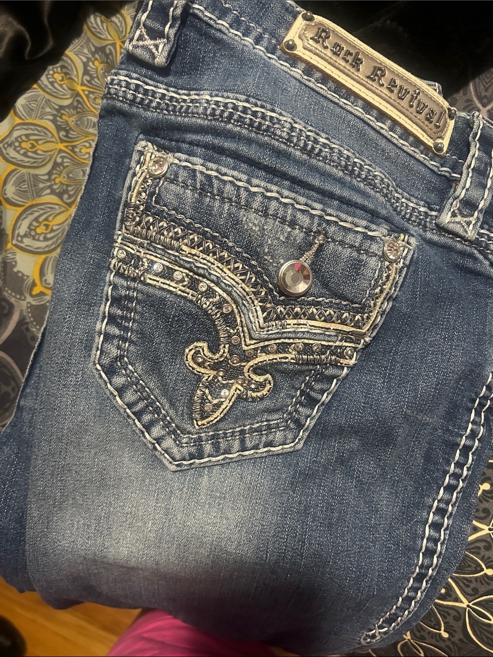 Rock Revival Women's Indigo Bootcut Jeans with Embroidered Studded Pocket